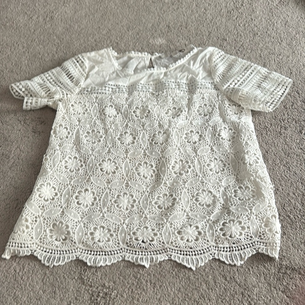 LOFT Cotton Blouse w/ Lace Overlay